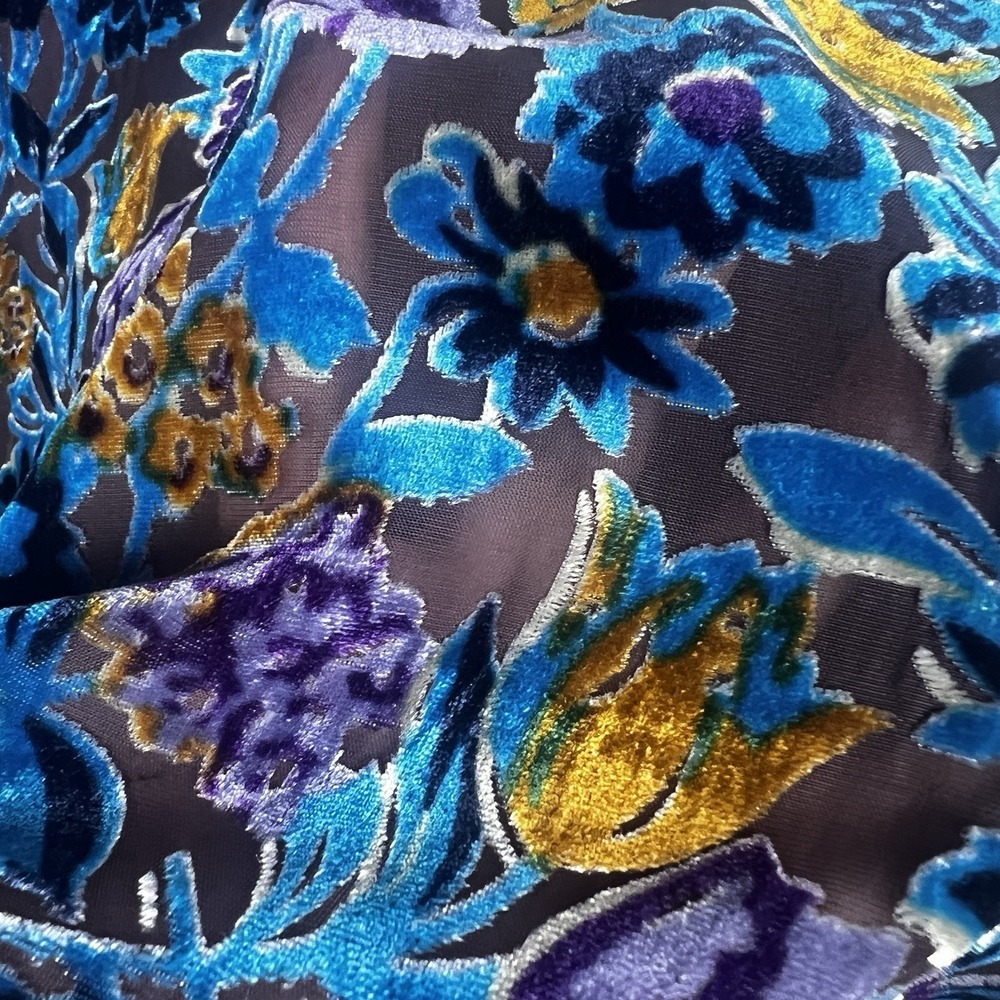 Soft Surroundings Sz XL ELECTRIC Velvet Burnout Rich‎ Velvet Floral Blouse Top - Picture 7 of 12